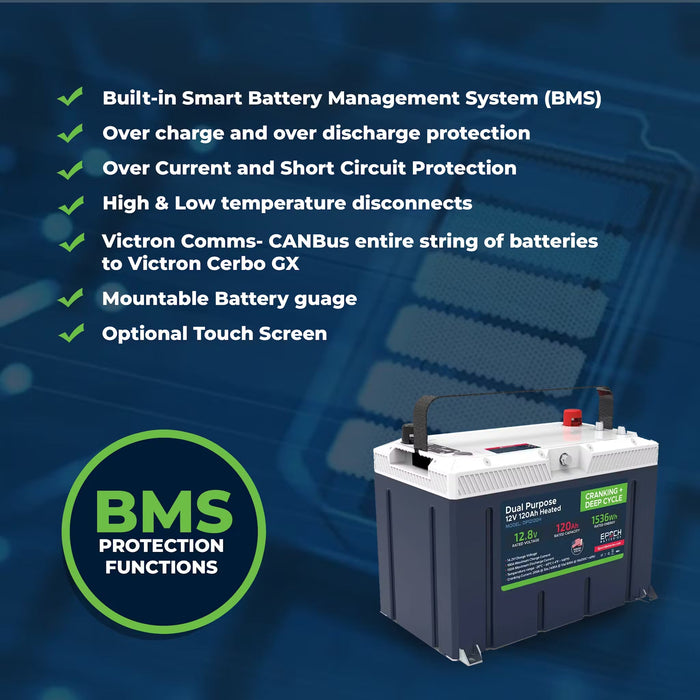 12V 120AH Group 27 LiFePO4 Battery Cranking & Deep Cycle Lithium Battery (Dual Purpose)