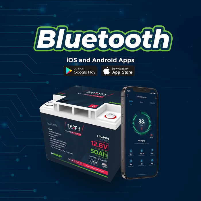 12V 50AH LiFePO4 Battery Epoch Essentials with Bluetooth Feature