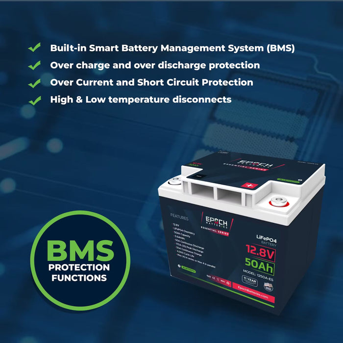 12V 50AH LiFePO4 Battery Epoch Essentials with Bluetooth Feature