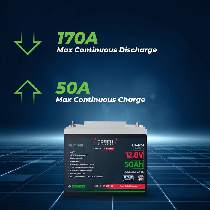 12V 50AH LiFePO4 Battery Epoch Essentials with Bluetooth Feature
