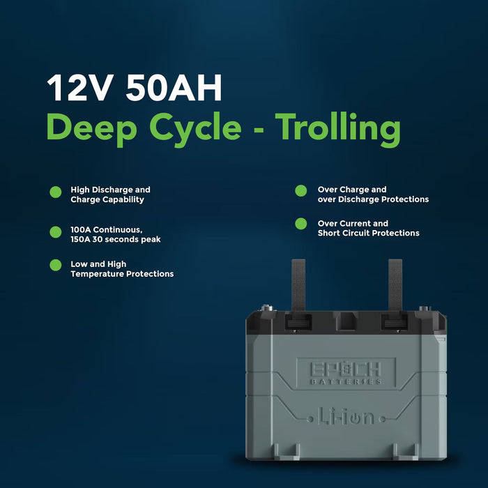 12V 50AH Marine Lithium Battery For Trolling Motors - Bluetooth and Heating Feature
