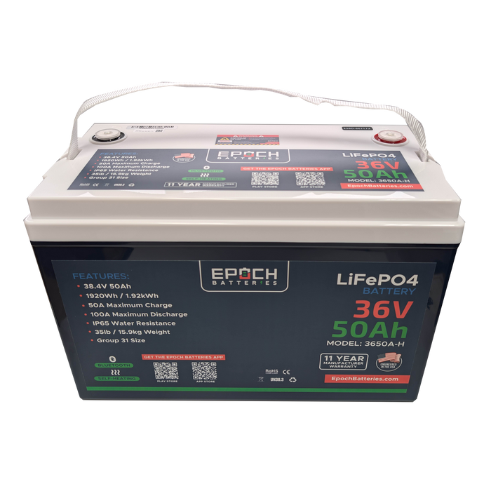 36V 50Ah Essential Series - Bluetooth & Heated LiFePO4 Battery