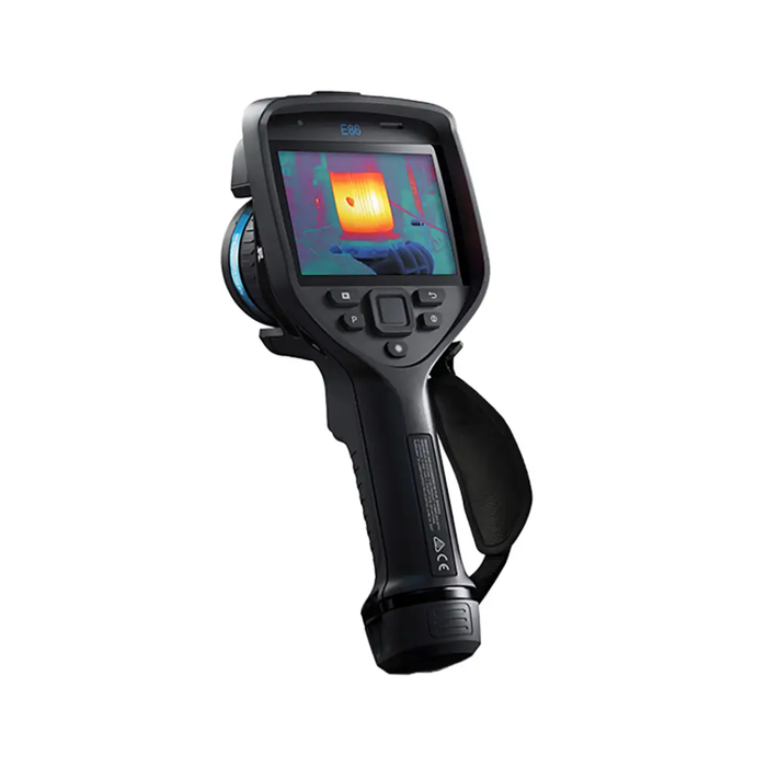 Teledyne Flir E86 dual lens thermal imager angled view screen on controls visible.