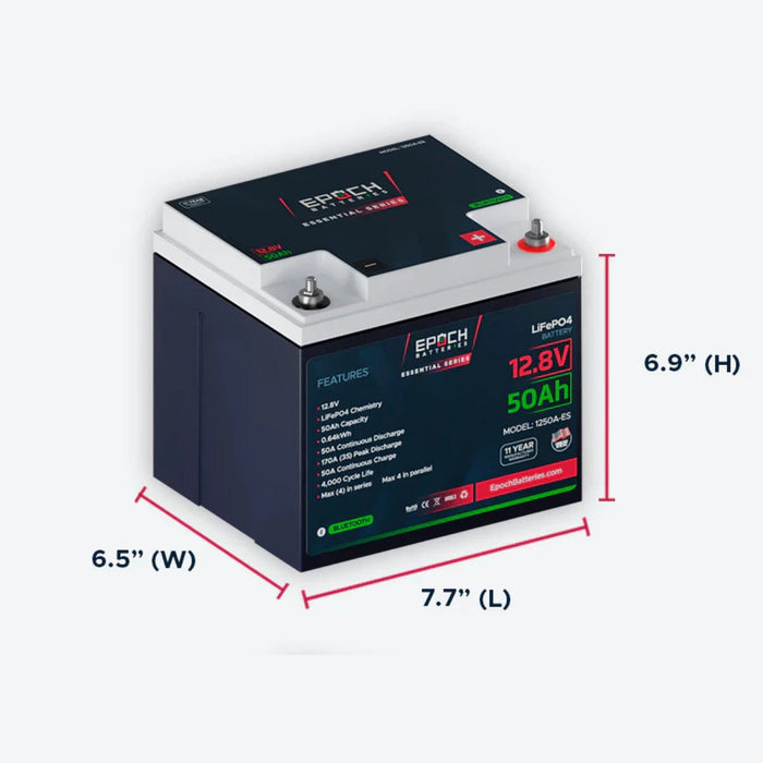 12V 50AH LiFePO4 Battery Epoch Essentials with Bluetooth Feature