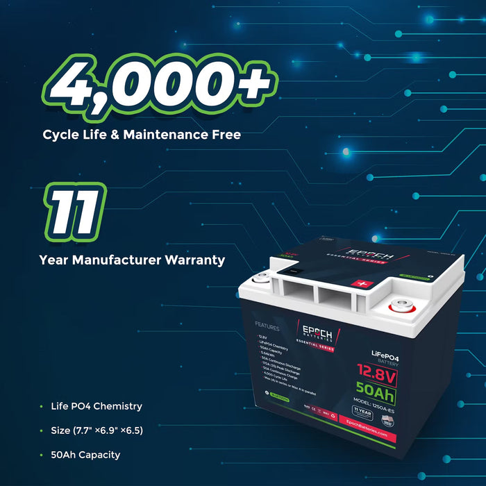 12V 50AH LiFePO4 Battery Epoch Essentials with Bluetooth Feature