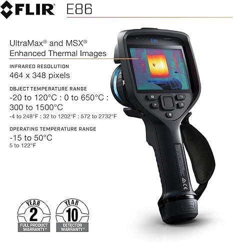 FLIR E86 Advanced Thermal Imaging Camera with Dual FOV Lenses, MSX, UltraMax, and Thermal Studio Pro, 464 x 348, 30 Hz